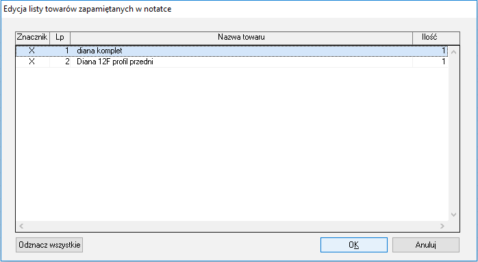 Edycja towarów na wystawionym dokumencie